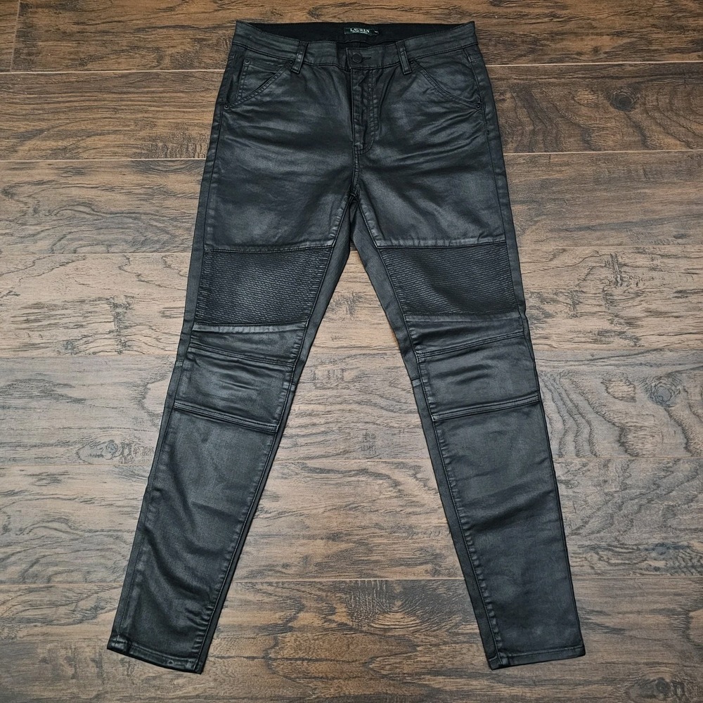 Lauren Ralph Lauren LRL Skinny Black‎ Faux Leather Pants Womens Size 8